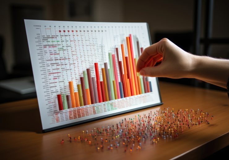 Statistics and data analysis. Investment. Business analysis using charts and graphs. Man making diagrams. Generated by artificial intelligence