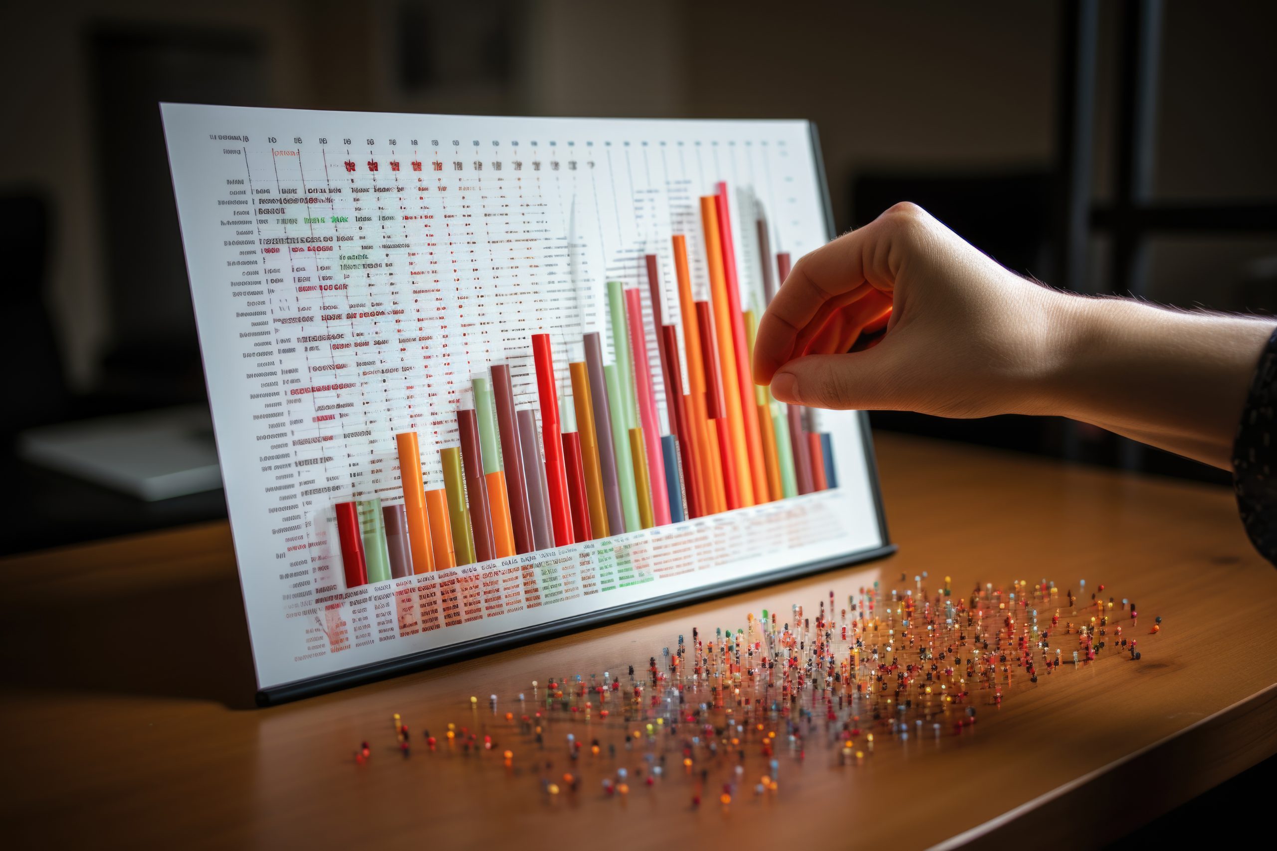 Statistics and data analysis. Investment. Business analysis using charts and graphs. Man making diagrams. Generated by artificial intelligence
