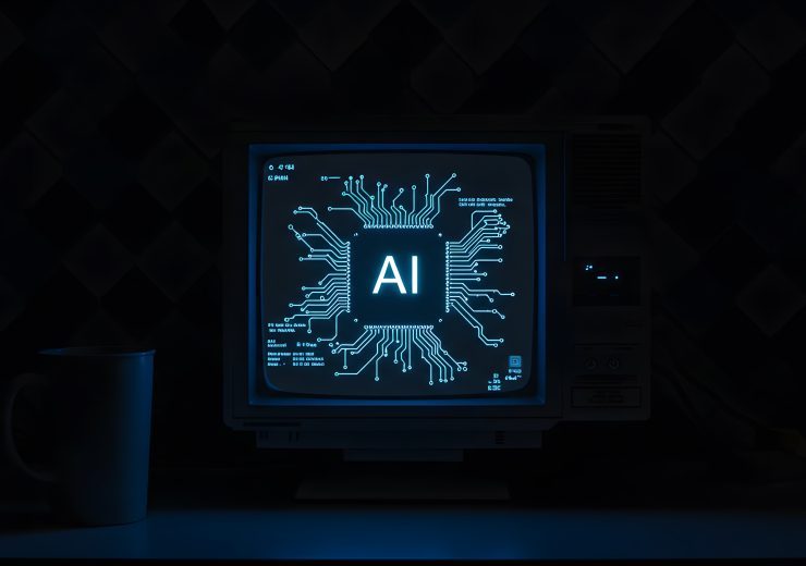 Artificial Intelligence Computer Monitor with Circuitry in Dark Room